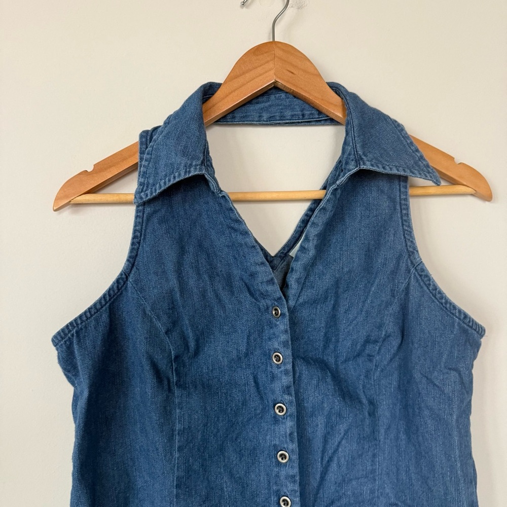 Faded Glory Denim Halter Top Women M Sleeveless Collared Y2k 2000s Bratz Western - Picture 4 of 13